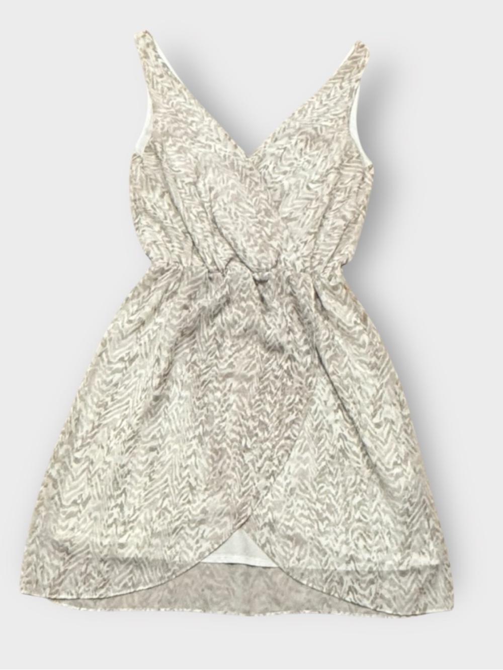 H&M Taupe Ivory Patterned Mini Dress V-Neck Lightweight Small V-back casual